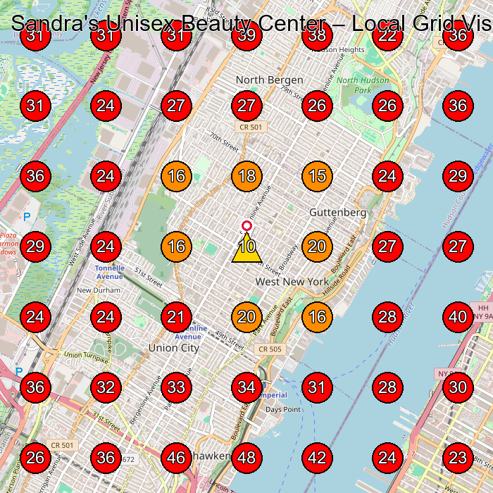 Sandra's Unisex Beauty Center GeoGrid visibility map for Beauty Salon in Secaucus